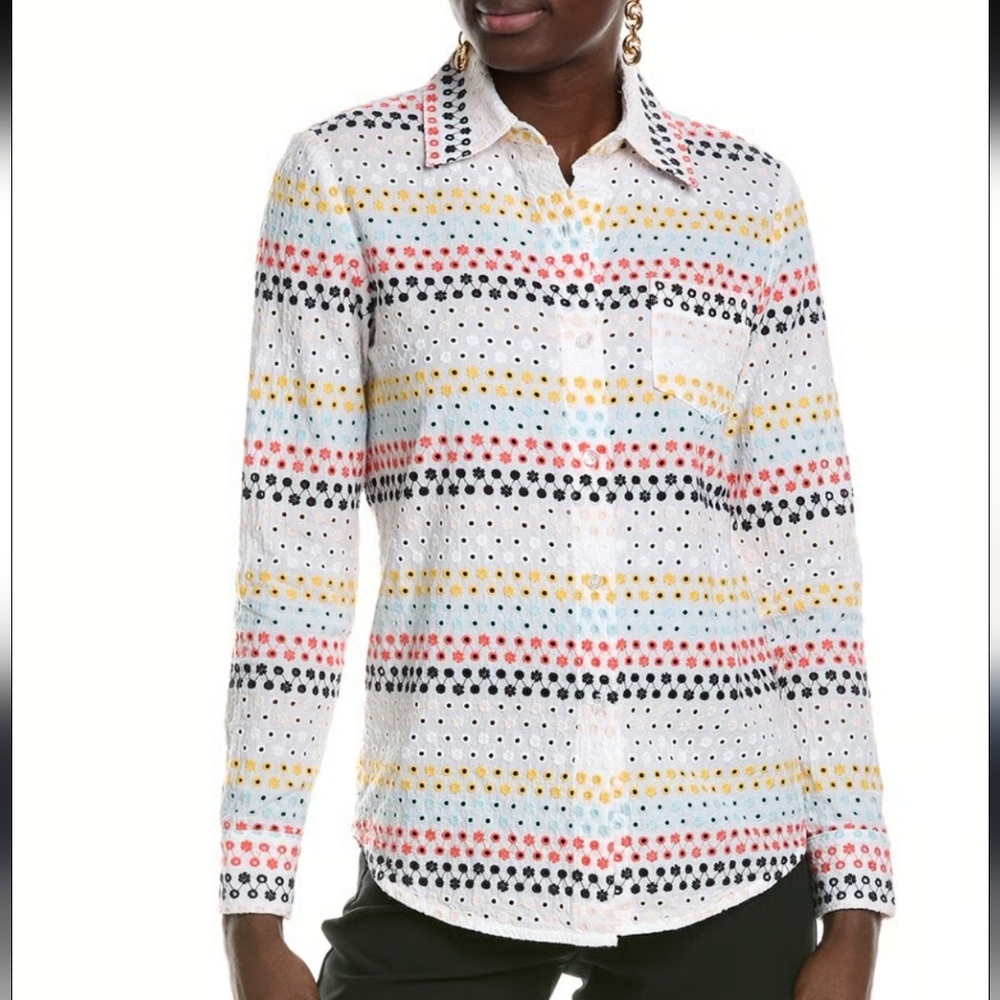 Le Superbe multicolor sunset eyelet embroidered boyfriend button up shirt size 6